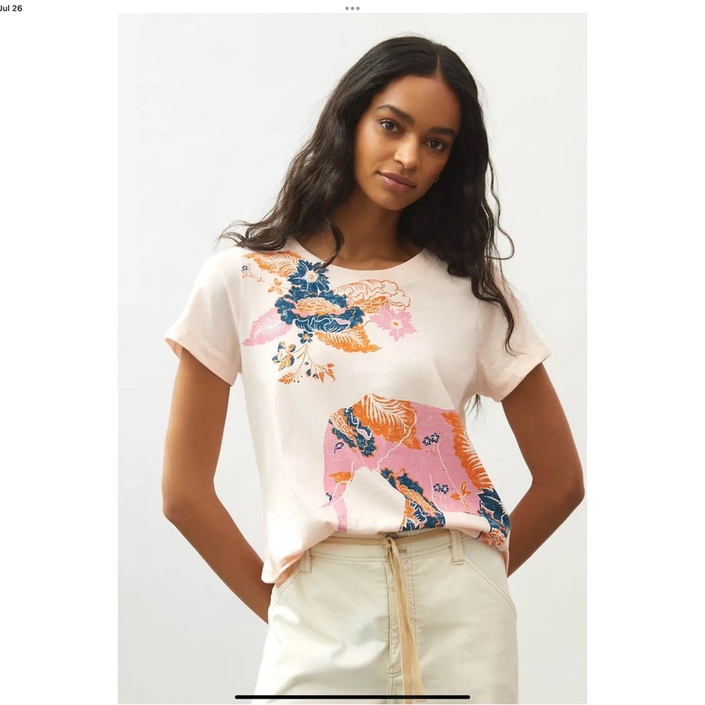 Anthropologie Maeve Elephant Short Sleeve Tee Small